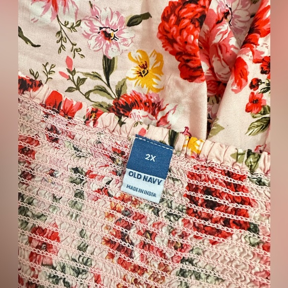 Old Navy 2X Floral Smocked Mini Dress Pink Red Boho Cottagecore Long Sleeve - Picture 9 of 12
